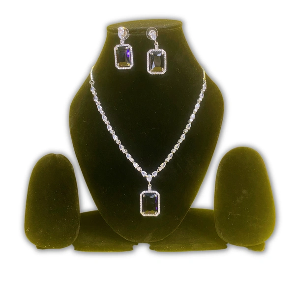 Shining Plant Jewellery Exquisite Vivid Violet Long Designer AD Pendant With Earrings Set - Sparkle with American Diamonds  - 10 Inch, Vivid Violet