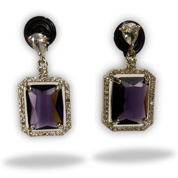 Shining Plant Jewellery Exquisite Vivid Violet Long Designer AD Pendant With Earrings Set - Sparkle with American Diamonds  - 10 Inch, Vivid Violet