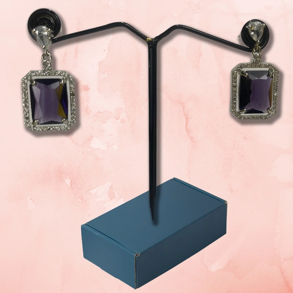 Shining Plant Jewellery Exquisite Vivid Violet Long Designer AD Pendant With Earrings Set - Sparkle with American Diamonds  - 10 Inch, Vivid Violet