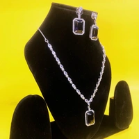 Shining Plant Jewellery Exquisite Vivid Violet Long Designer AD Pendant With Earrings Set - Sparkle with American Diamonds  - 10 Inch, Vivid Violet