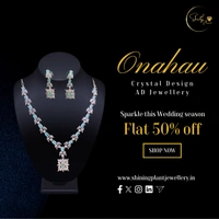 Shining Plant Jewellery Luxury Exquisite Onahau Color AD Necklace & Earrings Sets - Trendy and Beautiful American Diamond Necklace Set For Girls & Women’s - 9 Inch, Onahau