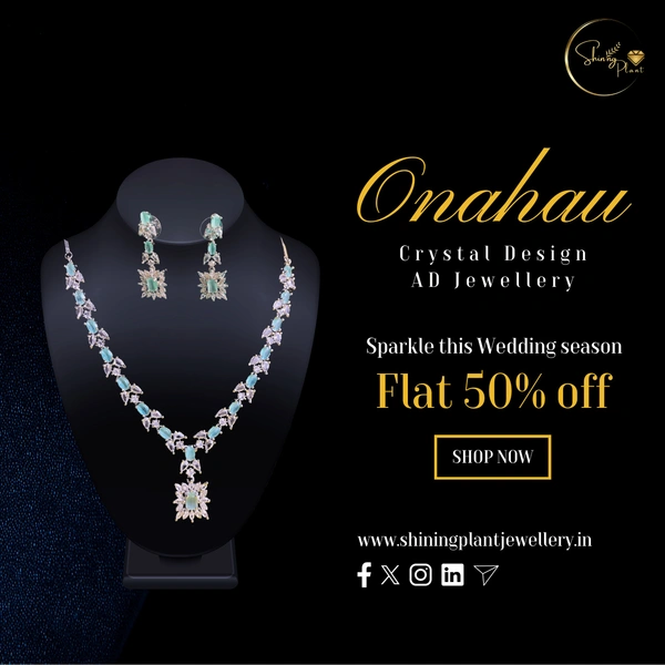 Shining Plant Jewellery Luxury Exquisite Onahau Color AD Necklace & Earrings Sets - Trendy and Beautiful American Diamond Necklace Set For Girls & Women’s - 9 Inch, Onahau