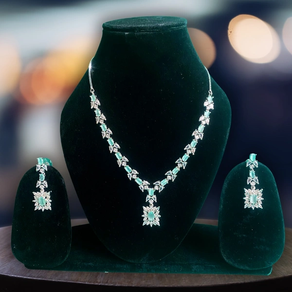 Shining Plant Jewellery Luxury Exquisite Onahau Color AD Necklace & Earrings Sets - Trendy and Beautiful American Diamond Necklace Set For Girls & Women’s - 9 Inch, Onahau