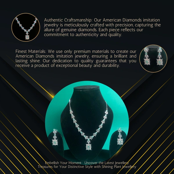 Shining Plant Jewellery Luxury Exquisite Onahau Color AD Necklace & Earrings Sets - Trendy and Beautiful American Diamond Necklace Set For Girls & Women’s - 9 Inch, Onahau