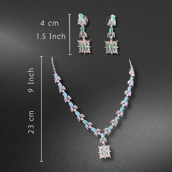 Shining Plant Jewellery Luxury Exquisite Onahau Color AD Necklace & Earrings Sets - Trendy and Beautiful American Diamond Necklace Set For Girls & Women’s - 9 Inch, Onahau