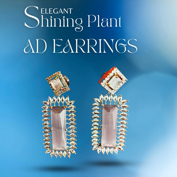 Quill Gray American Diamonds Studded Rectangle Shaped Rhodium-Plating Drop Earrings by Shining Plant – A Stylish Delight for Gifts – Anniversary – Wedding 