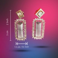 Shining Plant Jewellery Quill Gray American Diamonds Studded Rectangle Shaped Rhodium-Plating Drop Earrings by Shining Plant – A Stylish Delight for Gifts – Anniversary – Wedding  - 5 cm, Quill Gray