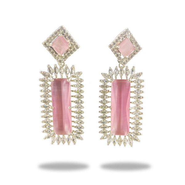 Shinning Plant Jewellery Oyster Pink American Diamond Drop Earrings – Perfect AD Earrings or Anniversaries - Weddings and Party  - 5 cm, Oyster Pink