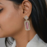 Shinning Plant Jewellery Oyster Pink American Diamond Drop Earrings – Perfect AD Earrings or Anniversaries - Weddings and Party  - 5 cm, Oyster Pink