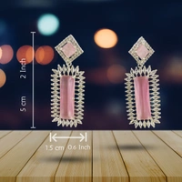 Shinning Plant Jewellery Oyster Pink American Diamond Drop Earrings – Perfect AD Earrings or Anniversaries - Weddings and Party  - 5 cm, Oyster Pink