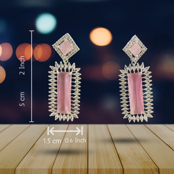 Shinning Plant Jewellery Oyster Pink American Diamond Drop Earrings – Perfect AD Earrings or Anniversaries - Weddings and Party  - 5 cm, Oyster Pink