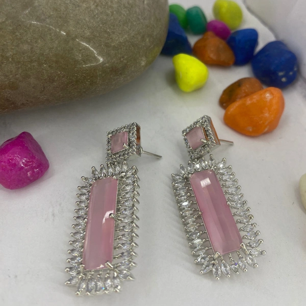 Shinning Plant Jewellery Oyster Pink American Diamond Drop Earrings – Perfect AD Earrings or Anniversaries - Weddings and Party  - 5 cm, Oyster Pink