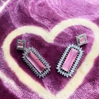 Shinning Plant Jewellery Oyster Pink American Diamond Drop Earrings – Perfect AD Earrings or Anniversaries - Weddings and Party  - 5 cm, Oyster Pink