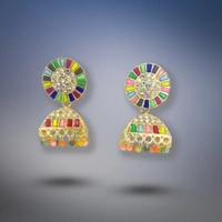 Shining Plant Jewellery Traditional Multicoloured Wedding Jhumkas Adorned with Kundan Stone for Girls and Women - Adjustable, multicolomulticolor