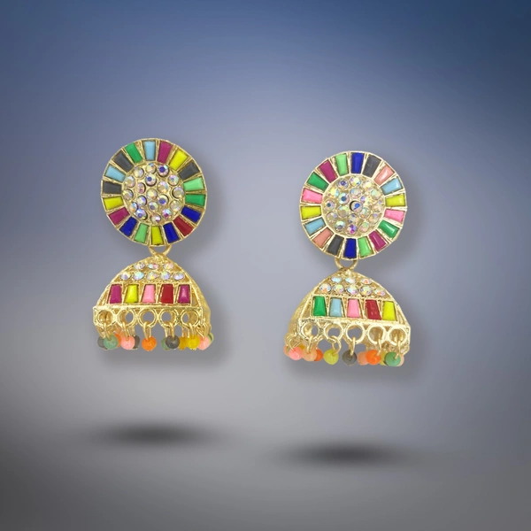 Shining Plant Jewellery Traditional Multicoloured Wedding Jhumkas Adorned with Kundan Stone for Girls and Women - Adjustable, multicolomulticolor
