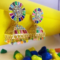 Shining Plant Jewellery Traditional Multicoloured Wedding Jhumkas Adorned with Kundan Stone for Girls and Women - Adjustable, multicolomulticolor