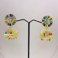 Shining Plant Jewellery Traditional Multicoloured Wedding Jhumkas Adorned with Kundan Stone for Girls and Women - Adjustable, multicolomulticolor