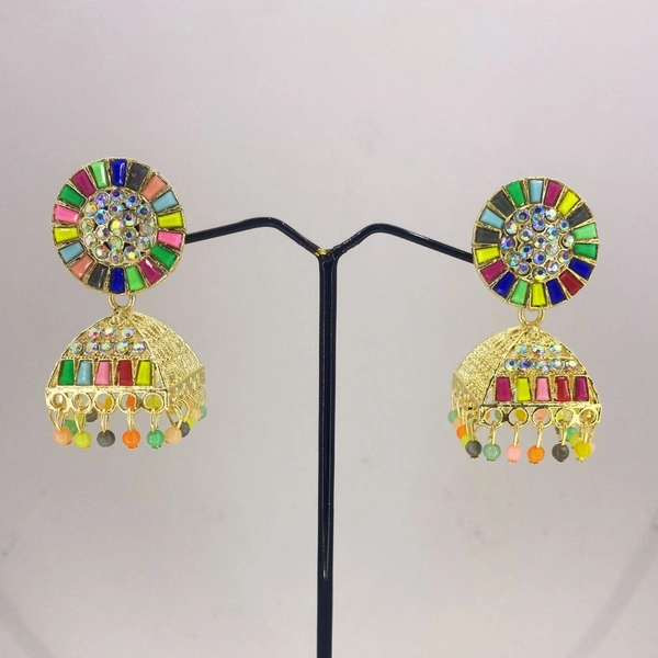 Shining Plant Jewellery Traditional Multicoloured Wedding Jhumkas Adorned with Kundan Stone for Girls and Women - Adjustable, multicolomulticolor
