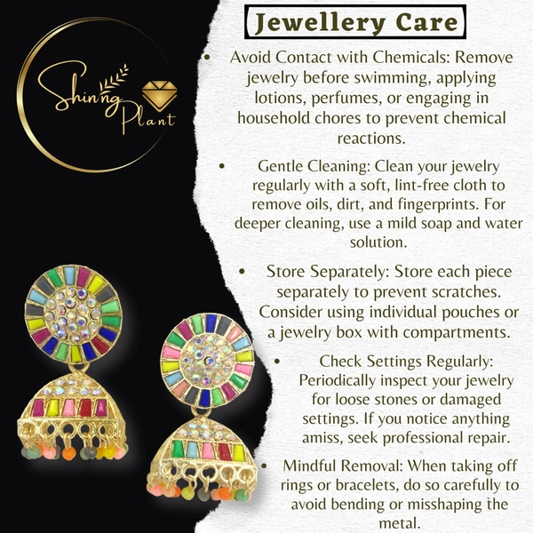 Shining Plant Jewellery Traditional Multicoloured Wedding Jhumkas Adorned with Kundan Stone for Girls and Women - Adjustable, multicolomulticolor