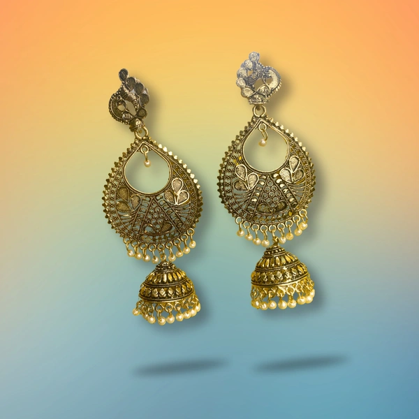 Shining Plant Jewellery Shiny Alpine Gold colour Oxidized Jhumkas for Weddings and Anniversary - 9.5 cm, Alpine