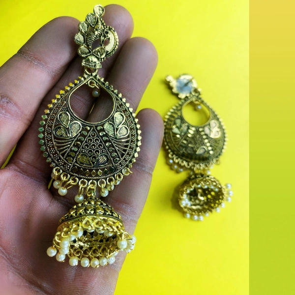 Shining Plant Jewellery Shiny Alpine Gold colour Oxidized Jhumkas for Weddings and Anniversary - 9.5 cm, Alpine