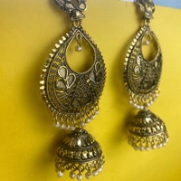 Shining Plant Jewellery Shiny Alpine Gold colour Oxidized Jhumkas for Weddings and Anniversary - 9.5 cm, Alpine