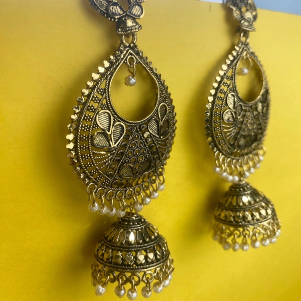 Shining Plant Jewellery Shiny Alpine Gold colour Oxidized Jhumkas for Weddings and Anniversary - 9.5 cm, Alpine