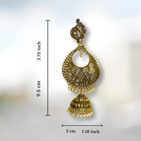 Shining Plant Jewellery Shiny Alpine Gold colour Oxidized Jhumkas for Weddings and Anniversary - 9.5 cm, Alpine
