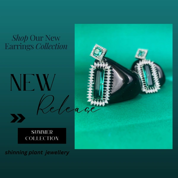 Shining Plant Jewellery Sparkling Perfection with Shining Plant's American Diamonds Green CZ Stone Elegance in Rhodium-Plated Danglers for Party - Weddings and Anniversaries  - 5 cm, Sea Green