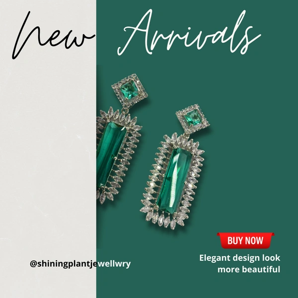 Shining Plant Jewellery Sparkling Perfection with Shining Plant's American Diamonds Green CZ Stone Elegance in Rhodium-Plated Danglers for Party - Weddings and Anniversaries  - 5 cm, Sea Green