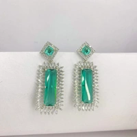 Shining Plant Jewellery Sparkling Perfection with Shining Plant's American Diamonds Green CZ Stone Elegance in Rhodium-Plated Danglers for Party - Weddings and Anniversaries  - 5 cm, Sea Green