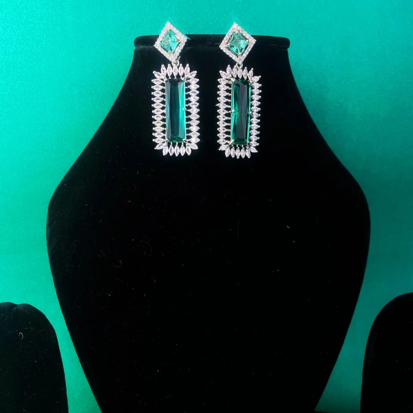 Shining Plant Jewellery Sparkling Perfection with Shining Plant's American Diamonds Green CZ Stone Elegance in Rhodium-Plated Danglers for Party - Weddings and Anniversaries  - 5 cm, Sea Green