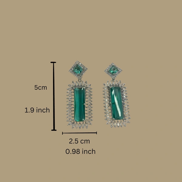Shining Plant Jewellery Sparkling Perfection with Shining Plant's American Diamonds Green CZ Stone Elegance in Rhodium-Plated Danglers for Party - Weddings and Anniversaries  - 5 cm, Sea Green