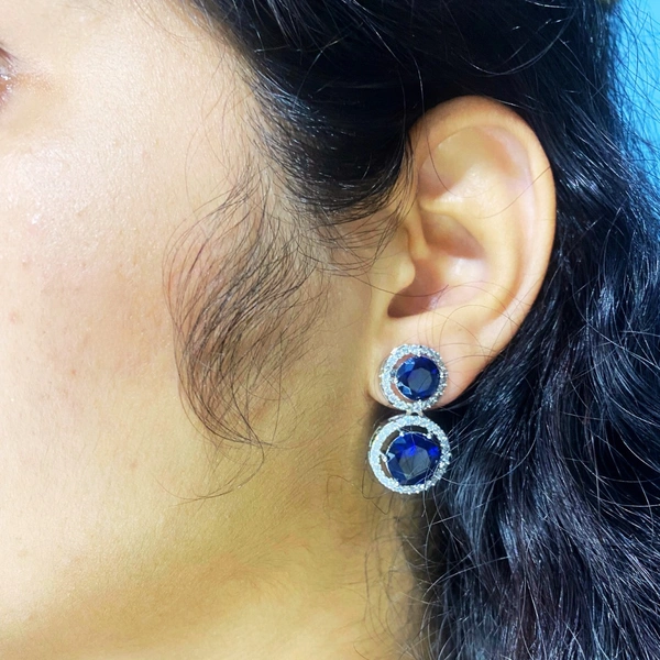 Shining Plant Jewellery Trendy and Beautiful Navy Blue Cubic Zirconia American Diamond Studs Earrings for girls and women - Adjustable, Navy Blue