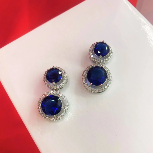 Shining Plant Jewellery Trendy and Beautiful Navy Blue Cubic Zirconia American Diamond Studs Earrings for girls and women - Adjustable, Navy Blue