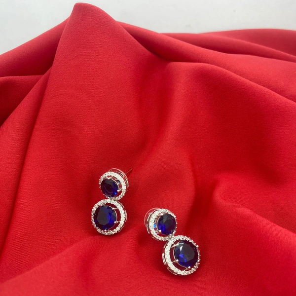 Shining Plant Jewellery Trendy and Beautiful Navy Blue Cubic Zirconia American Diamond Studs Earrings for girls and women - Adjustable, Navy Blue