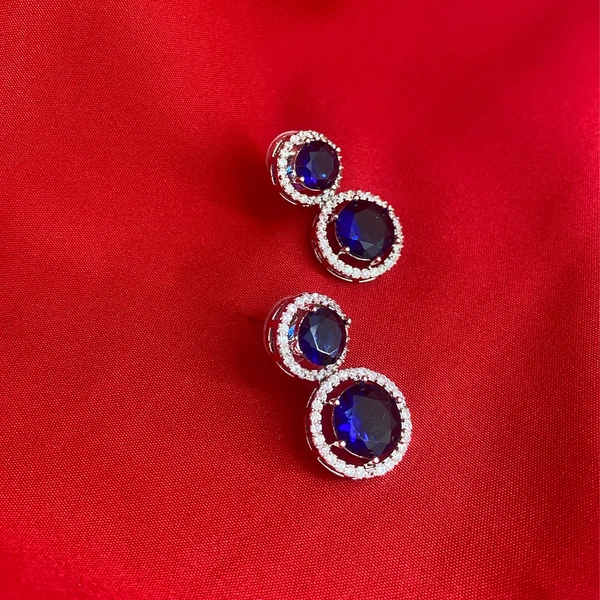 Shining Plant Jewellery Trendy and Beautiful Navy Blue Cubic Zirconia American Diamond Studs Earrings for girls and women - Adjustable, Navy Blue
