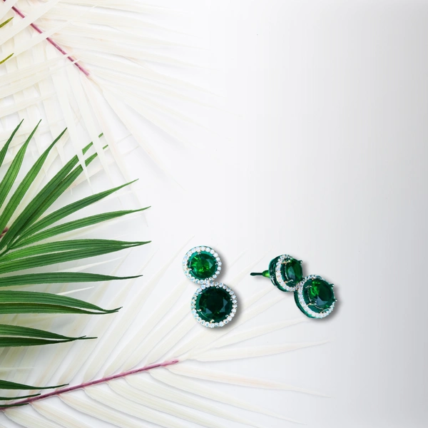 Shining Plant Jewellery Trendy and Beautiful Sea Green Cubic Zirconia American Diamond Studs Earrings for girls and women - Adjustable, Sea Green