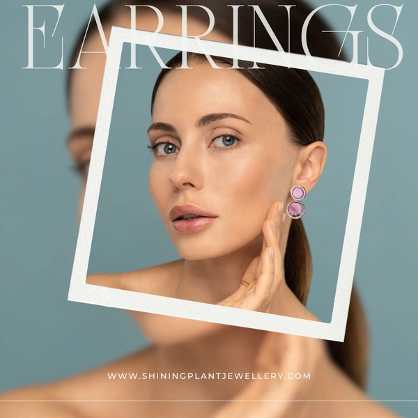 Shining Plant Jewellery Trendy and Beautiful Baby Pink Cubic Zirconia American Diamond Studs Earrings for girls and women - Adjustable, Baby Pink
