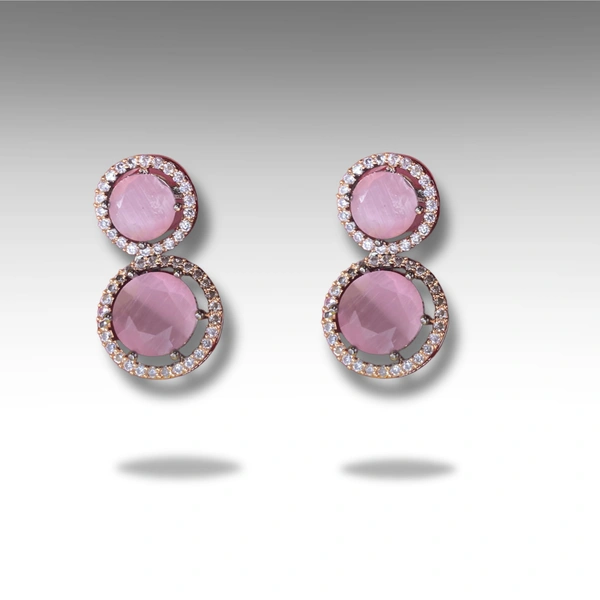 Shining Plant Jewellery Trendy and Beautiful Baby Pink Cubic Zirconia American Diamond Studs Earrings for girls and women - Adjustable, Baby Pink