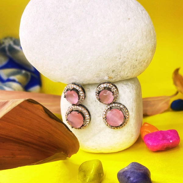 Shining Plant Jewellery Trendy and Beautiful Baby Pink Cubic Zirconia American Diamond Studs Earrings for girls and women - Adjustable, Baby Pink