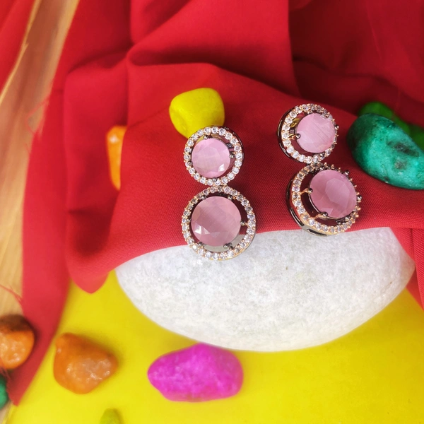 Shining Plant Jewellery Trendy and Beautiful Baby Pink Cubic Zirconia American Diamond Studs Earrings for girls and women - Adjustable, Baby Pink