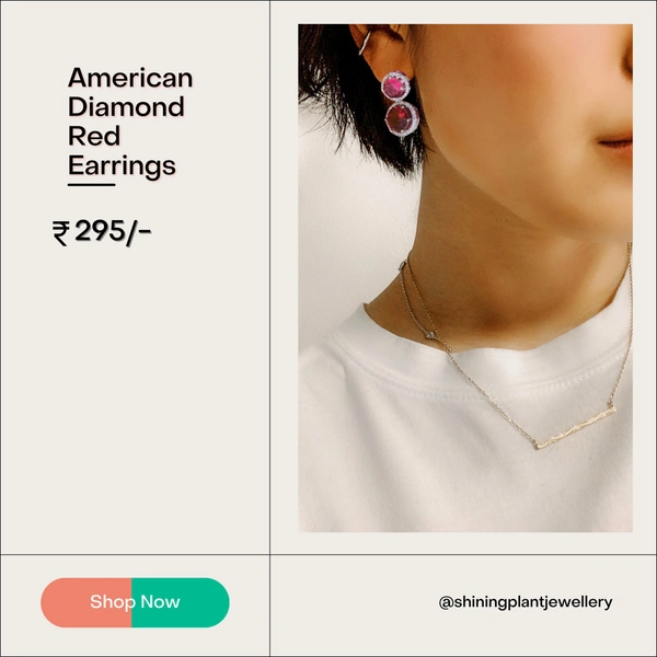 Shining Plant Jewellery Trendy and Beautiful Mexican Red Cubic Zirconia American Diamond Studs Earrings for girls and women - Adjustable, Mexican Red
