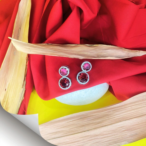 Shining Plant Jewellery Trendy and Beautiful Mexican Red Cubic Zirconia American Diamond Studs Earrings for girls and women - Adjustable, Mexican Red