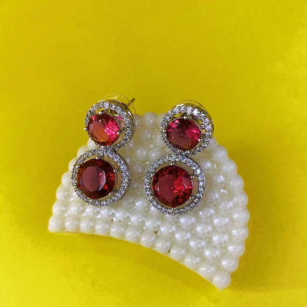 Shining Plant Jewellery Trendy and Beautiful Mexican Red Cubic Zirconia American Diamond Studs Earrings for girls and women - Adjustable, Mexican Red