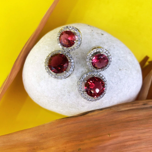 Shining Plant Jewellery Trendy and Beautiful Mexican Red Cubic Zirconia American Diamond Studs Earrings for girls and women - Adjustable, Mexican Red