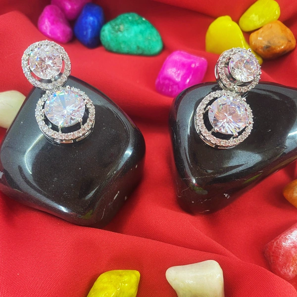 Shining Plant Jewellery Trendy and Beautiful White Cubic Zirconia American Diamond Studs Earrings for girls and women - Adjustable, White