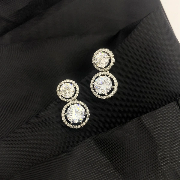 Shining Plant Jewellery Trendy and Beautiful White Cubic Zirconia American Diamond Studs Earrings for girls and women - Adjustable, White