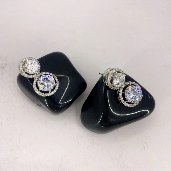 Shining Plant Jewellery Trendy and Beautiful White Cubic Zirconia American Diamond Studs Earrings for girls and women - Adjustable, White