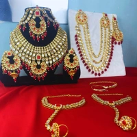 Shining Plant Jewellery Indian Traditional Ethnic Gold Plated Kundan Bridal Dulhan Jewellery Sets with 7 Sets Of Choker Earrings Maang Tikka Nose Ring for Women - Adjustable, Red